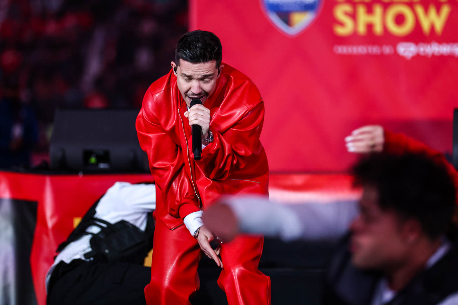 German singer/songwriter Nico Santos performing at halftime during the week nine NFL football game against the Miami Dolphins, November 5, 2023 in Frankfurt, Germany.