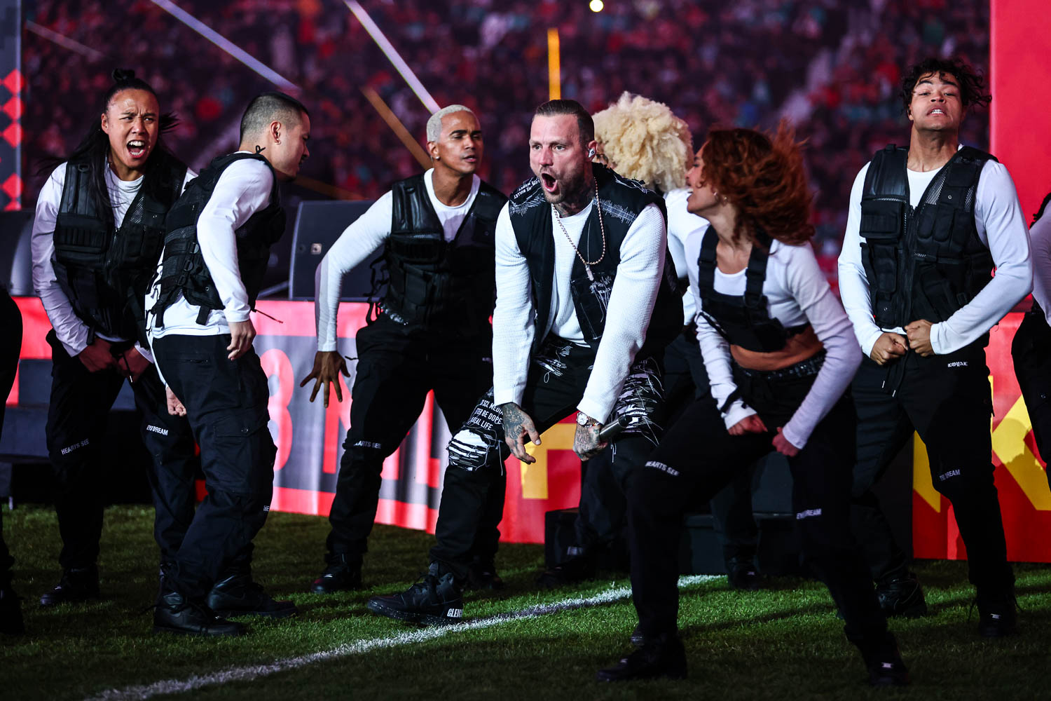 German rapper Kontra K performing at halftime during the week nine NFL football game against the Miami Dolphins, November 5, 2023 in Frankfurt, Germany.