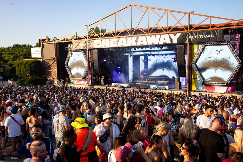 Guests watching San Holo performing on day one of Breakaway Festival at Azura Amphitheater on August 5, 2022 in Bonner Springs, KS.