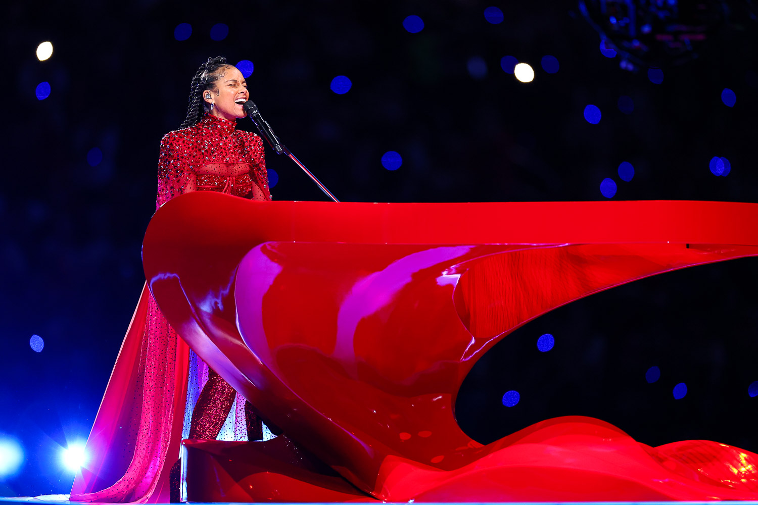 Alicia Keys performing during halftime of the NFL Super Bowl 58 football game between the Kansas City Chiefs and the San Francisco 49ers, Sunday, Feb. 11, 2024, in Las Vegas.