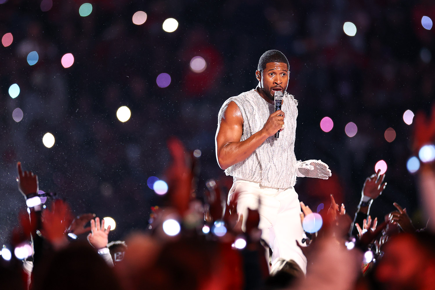 Usher performing during halftime of the NFL Super Bowl 58 football game between the Kansas City Chiefs and the San Francisco 49ers, Sunday, Feb. 11, 2024, in Las Vegas.