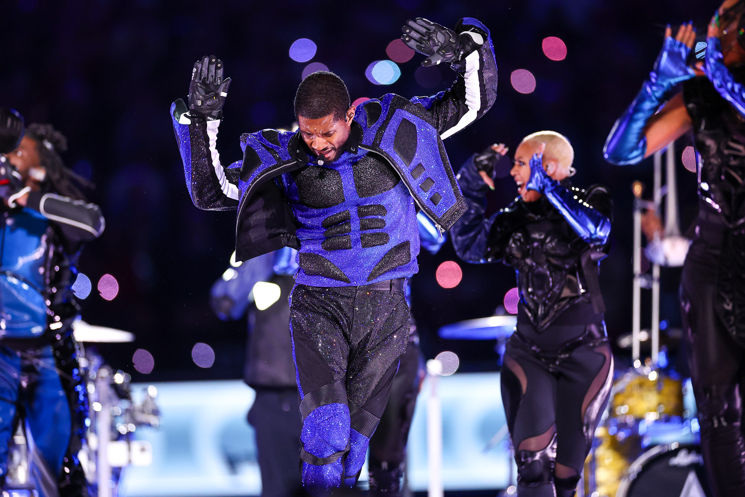 Usher performing during halftime of the NFL Super Bowl 58 football game between the Kansas City Chiefs and the San Francisco 49ers, Sunday, Feb. 11, 2024, in Las Vegas.