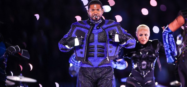 Usher performing during halftime of the NFL Super Bowl 58 football game between the Kansas City Chiefs and the San Francisco 49ers, Sunday, Feb. 11, 2024, in Las Vegas.