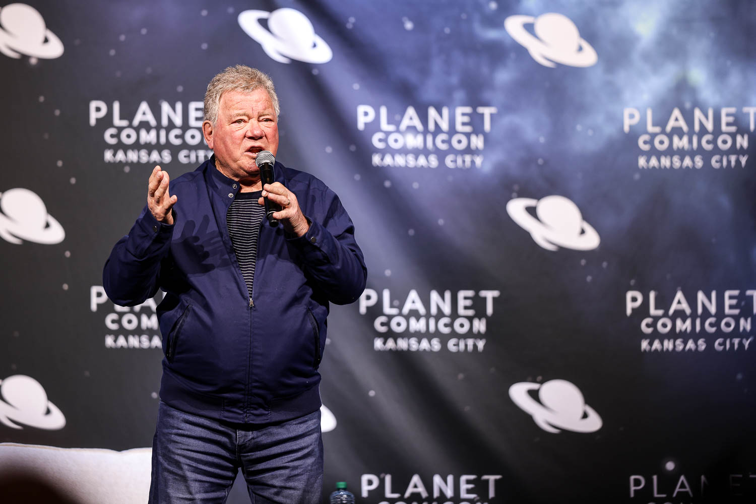 William Shatner during a panel on Saturday at the 2023 Planet Comicon in Kansas City, Missouri on March 18, 2023.
