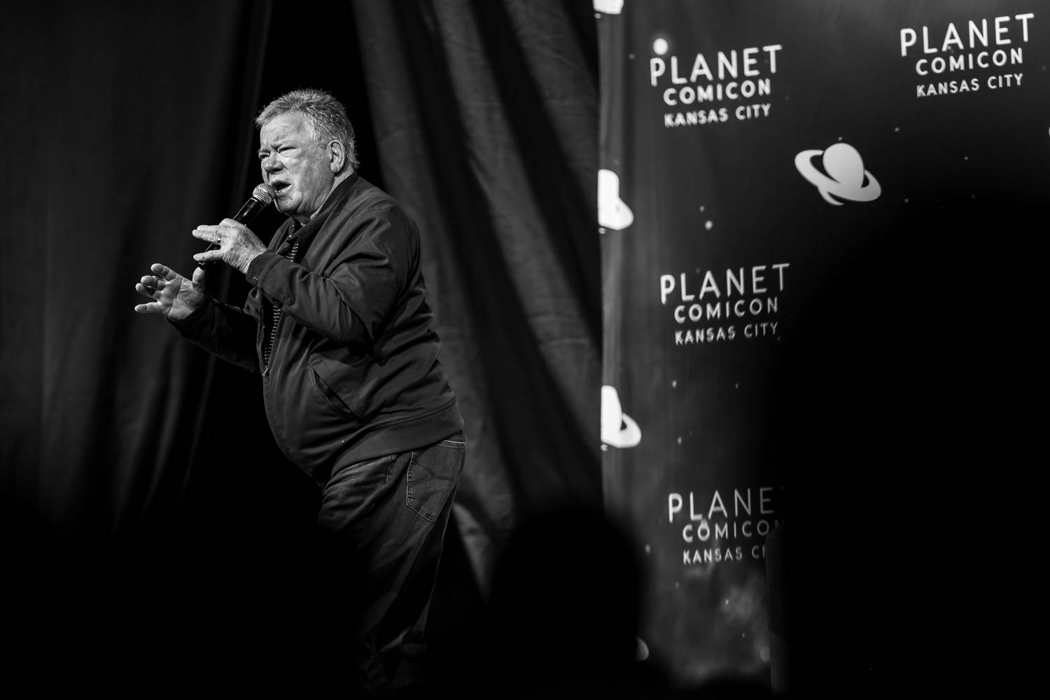 William Shatner during a panel on Saturday at the 2023 Planet Comicon in Kansas City, Missouri on March 18, 2023.