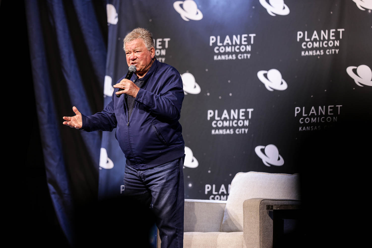 William Shatner during a panel on Saturday at the 2023 Planet Comicon in Kansas City, Missouri on March 18, 2023.