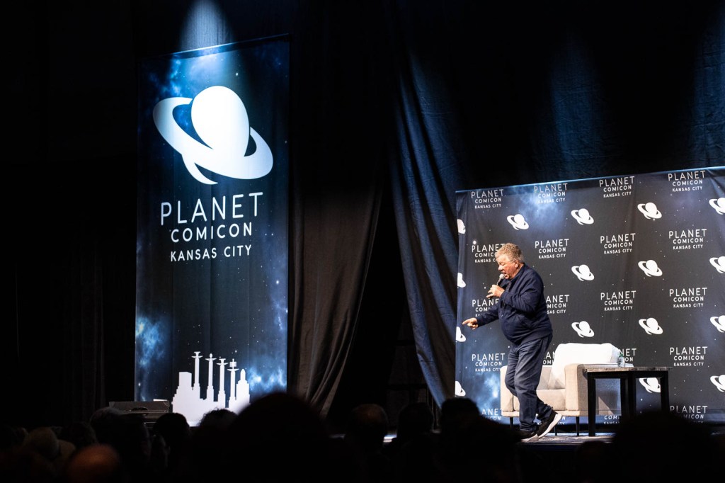 William Shatner during a panel on Saturday at the 2023 Planet Comicon in Kansas City, Missouri on March 18, 2023.