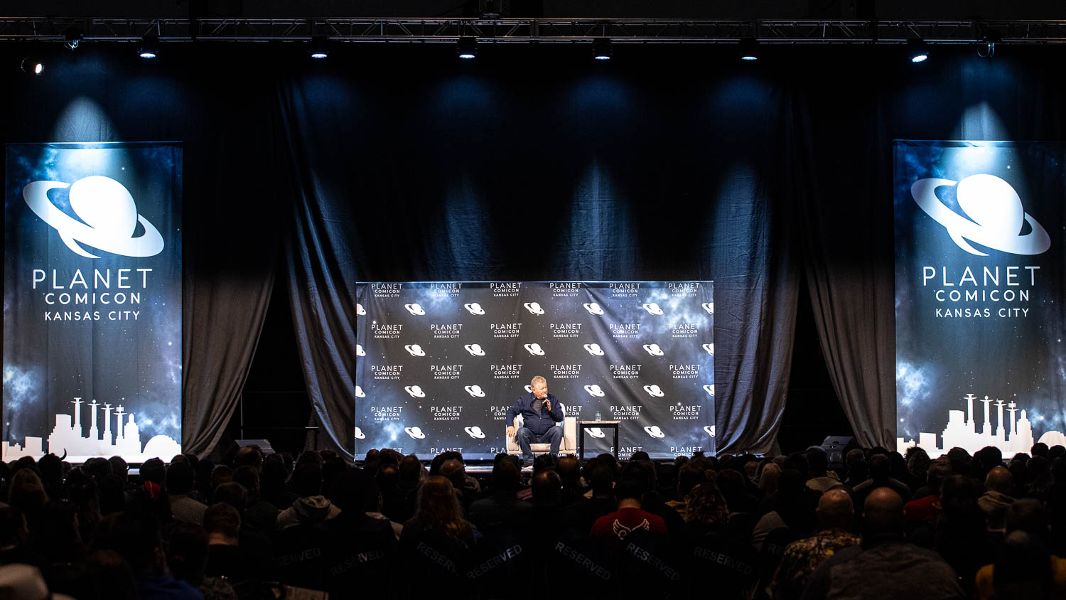 William Shatner during a panel on Saturday at the 2023 Planet Comicon in Kansas City, Missouri on March 18, 2023.