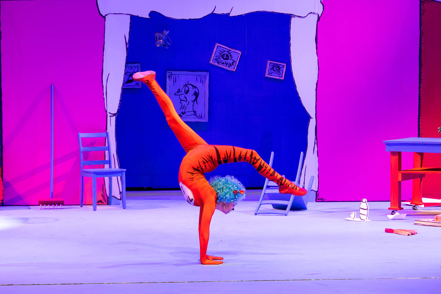 Dress rehearsal for UCM's Theatre & Dance production of "Cat in The Hat" on February 26, 2025 in Highlander Theatre