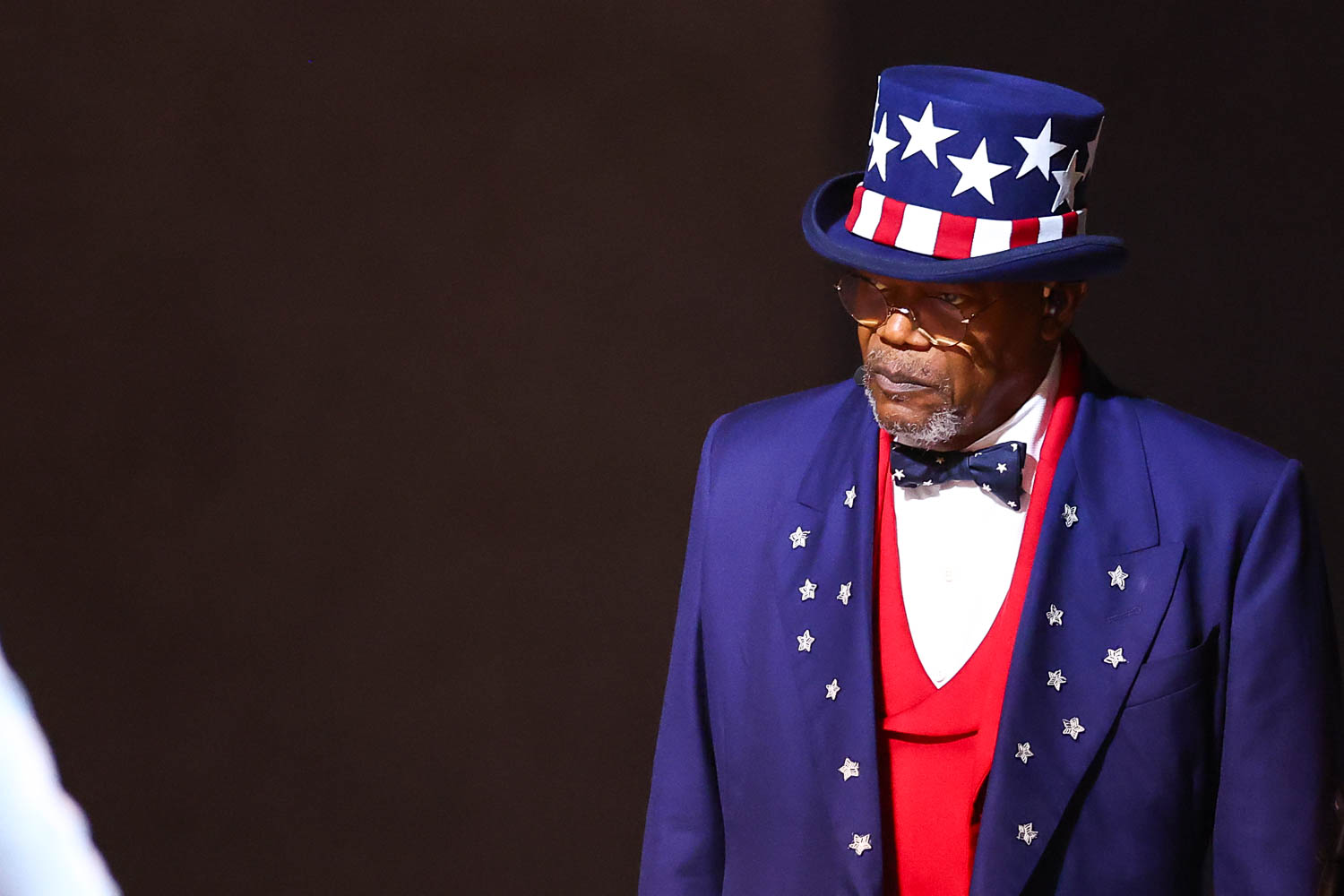 Samuel L. Jackson performing as Uncle Sam during halftime of the NFL Super Bowl LIX (59) football game between the Kansas City Chiefs and the Philadelphia Eagles, Sunday, Feb. 9, 2025, in New Orleans.
