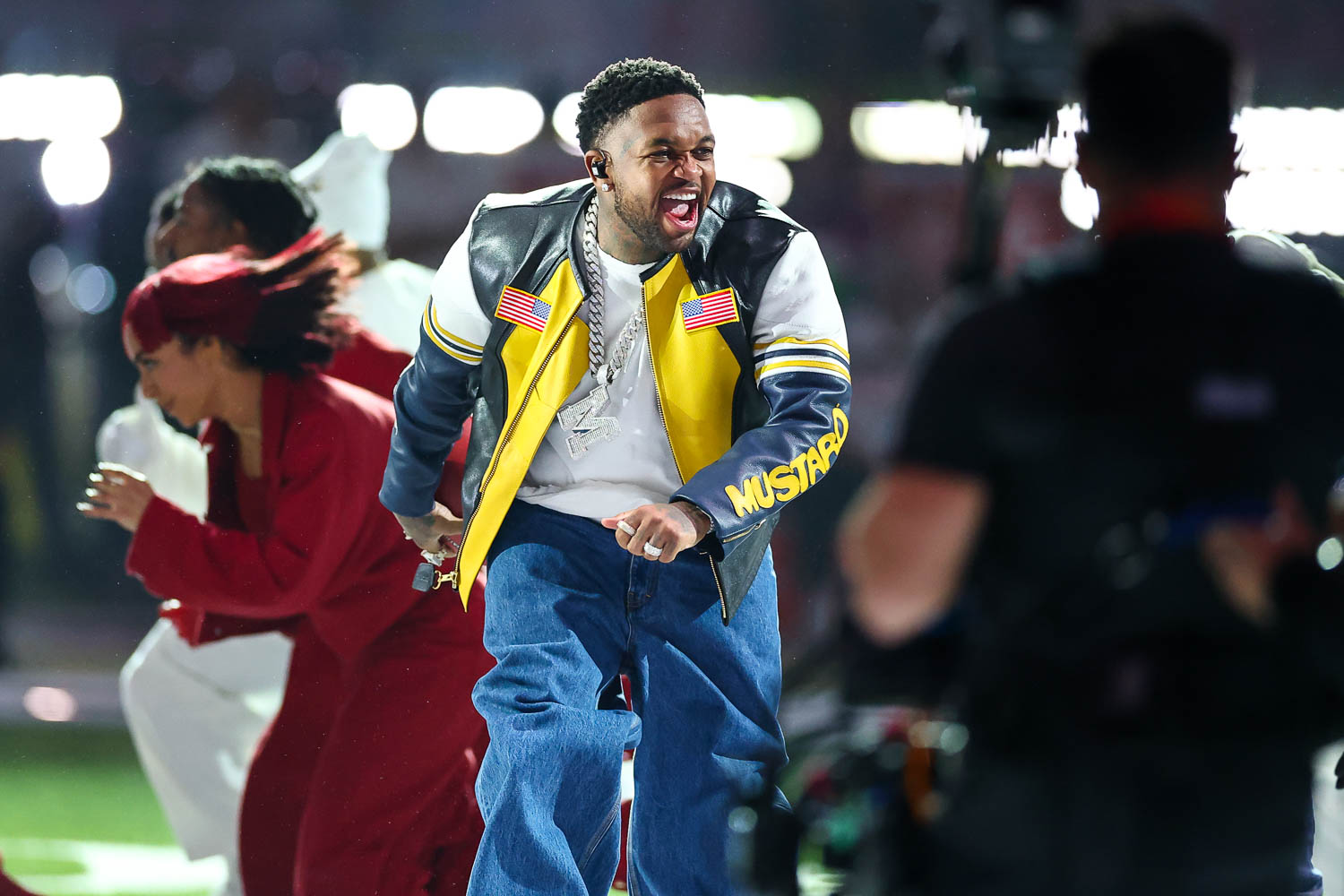 Mustard performing during halftime of the NFL Super Bowl LIX (59) football game between the Kansas City Chiefs and the Philadelphia Eagles, Sunday, Feb. 9, 2025, in New Orleans.
