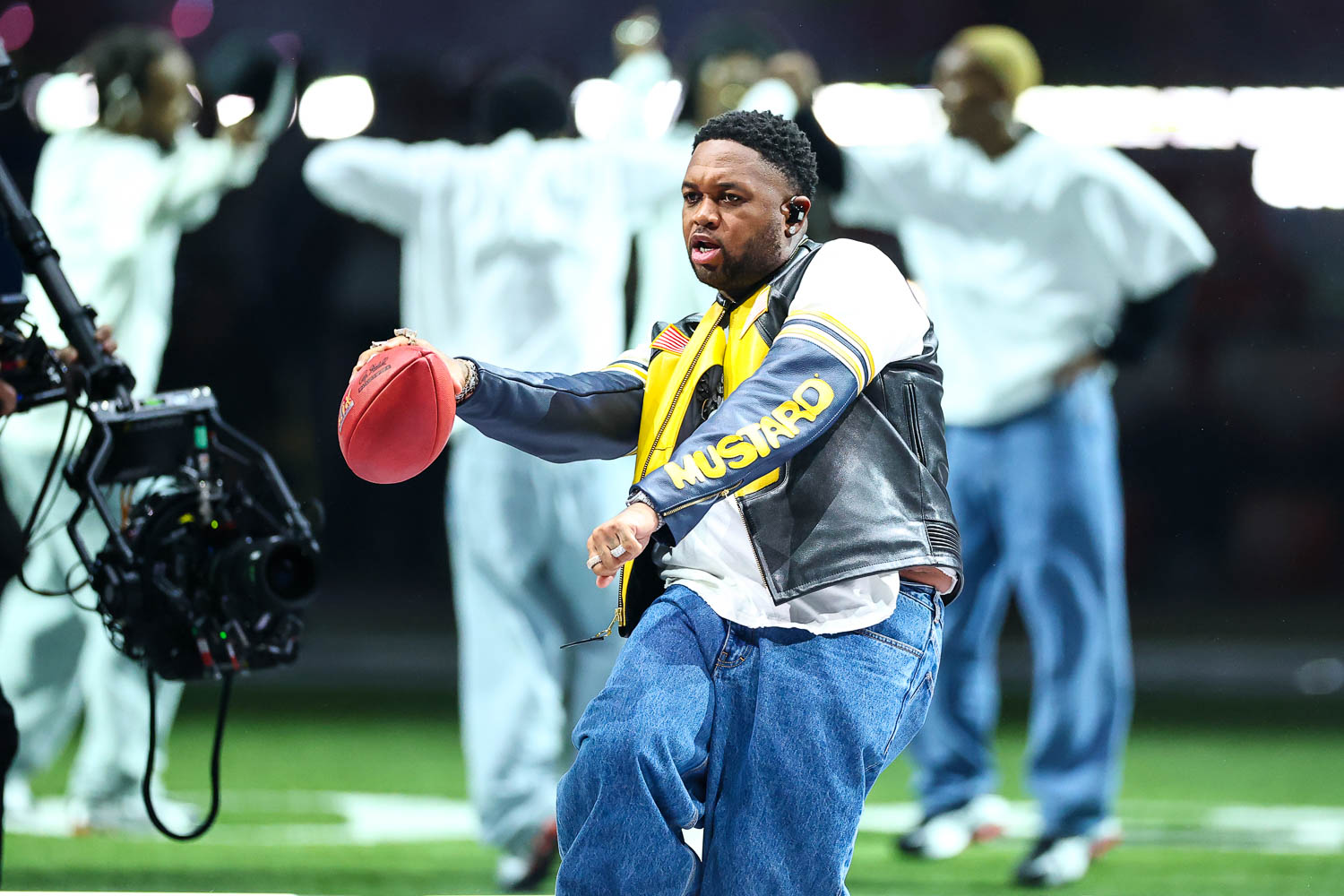 Mustard performing during halftime of the NFL Super Bowl LIX (59) football game between the Kansas City Chiefs and the Philadelphia Eagles, Sunday, Feb. 9, 2025, in New Orleans.