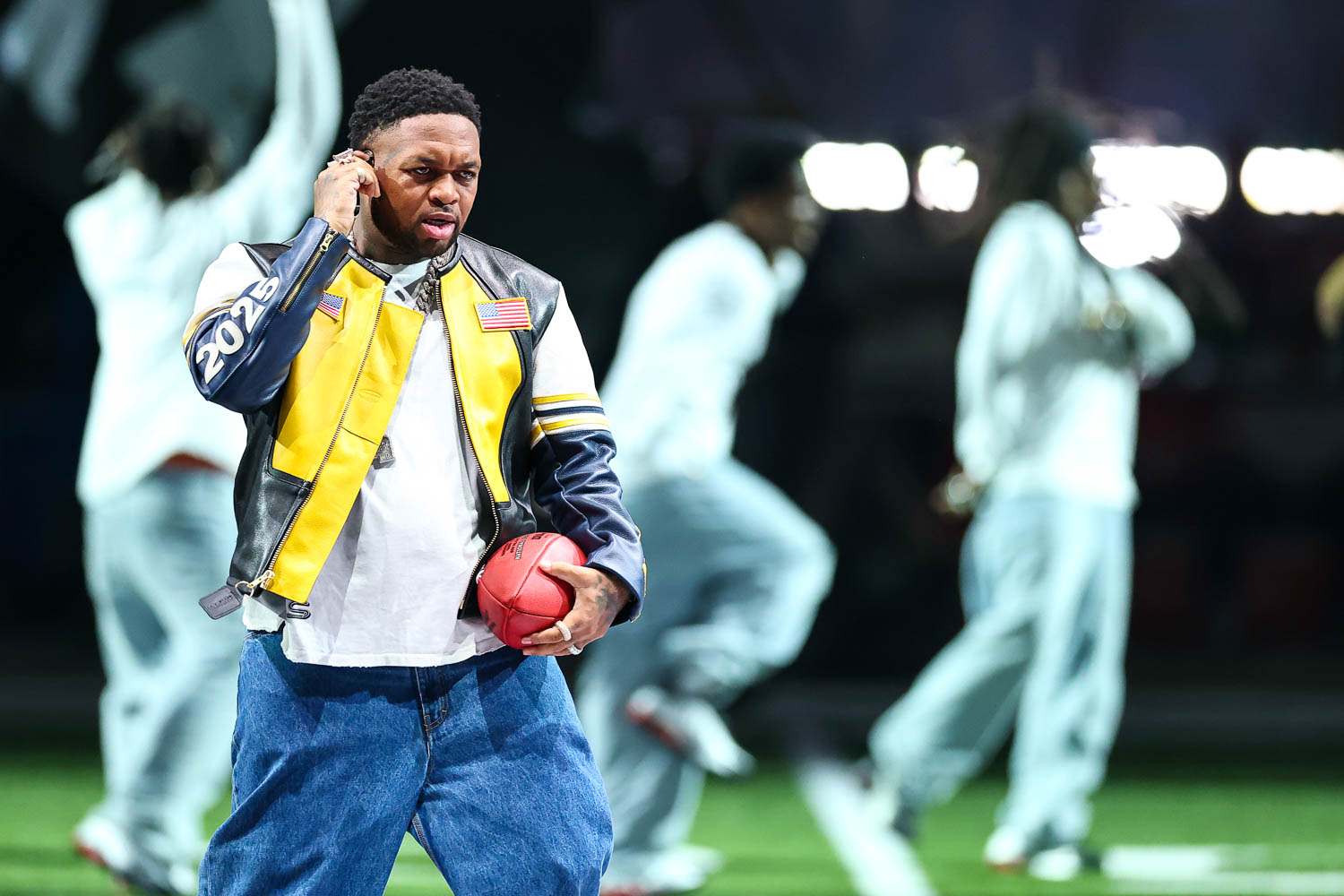 Mustard performing during halftime of the NFL Super Bowl LIX (59) football game between the Kansas City Chiefs and the Philadelphia Eagles, Sunday, Feb. 9, 2025, in New Orleans.