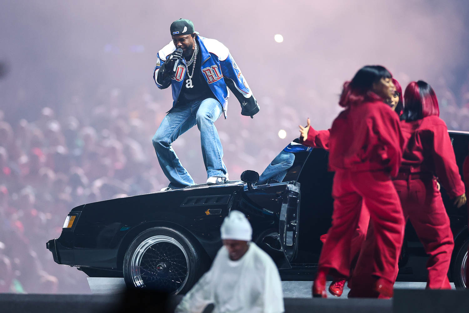 Kendrick Lamar performing during halftime of the NFL Super Bowl LIX (59) football game between the Kansas City Chiefs and the Philadelphia Eagles, Sunday, Feb. 9, 2025, in New Orleans.