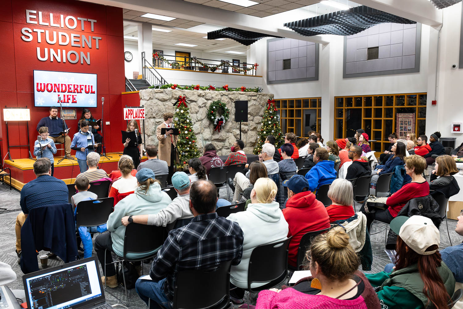 It's a Wonderful Life - Live Radio Drama Broadcast on The Beat was performed in the Elliott Student Union atrium on December 10, 2024.