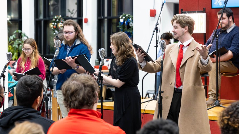 It's a Wonderful Life - Live Radio Drama Broadcast on The Beat was performed in the Elliott Student Union atrium on December 10, 2024.