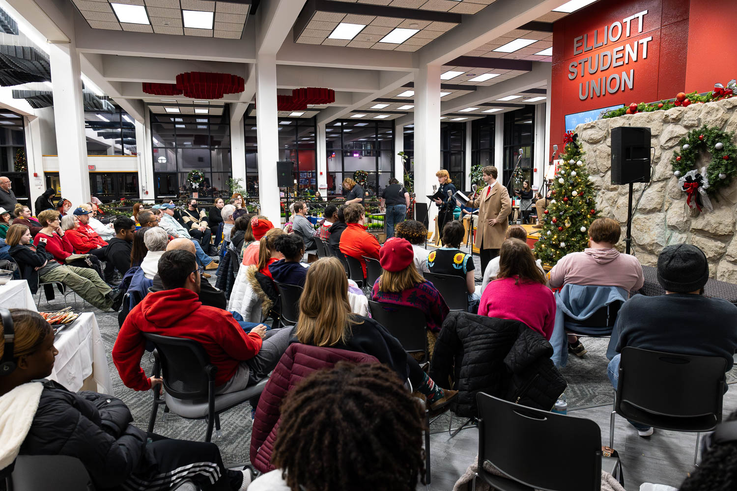 It's a Wonderful Life - Live Radio Drama Broadcast on The Beat was performed in the Elliott Student Union atrium on December 10, 2024.